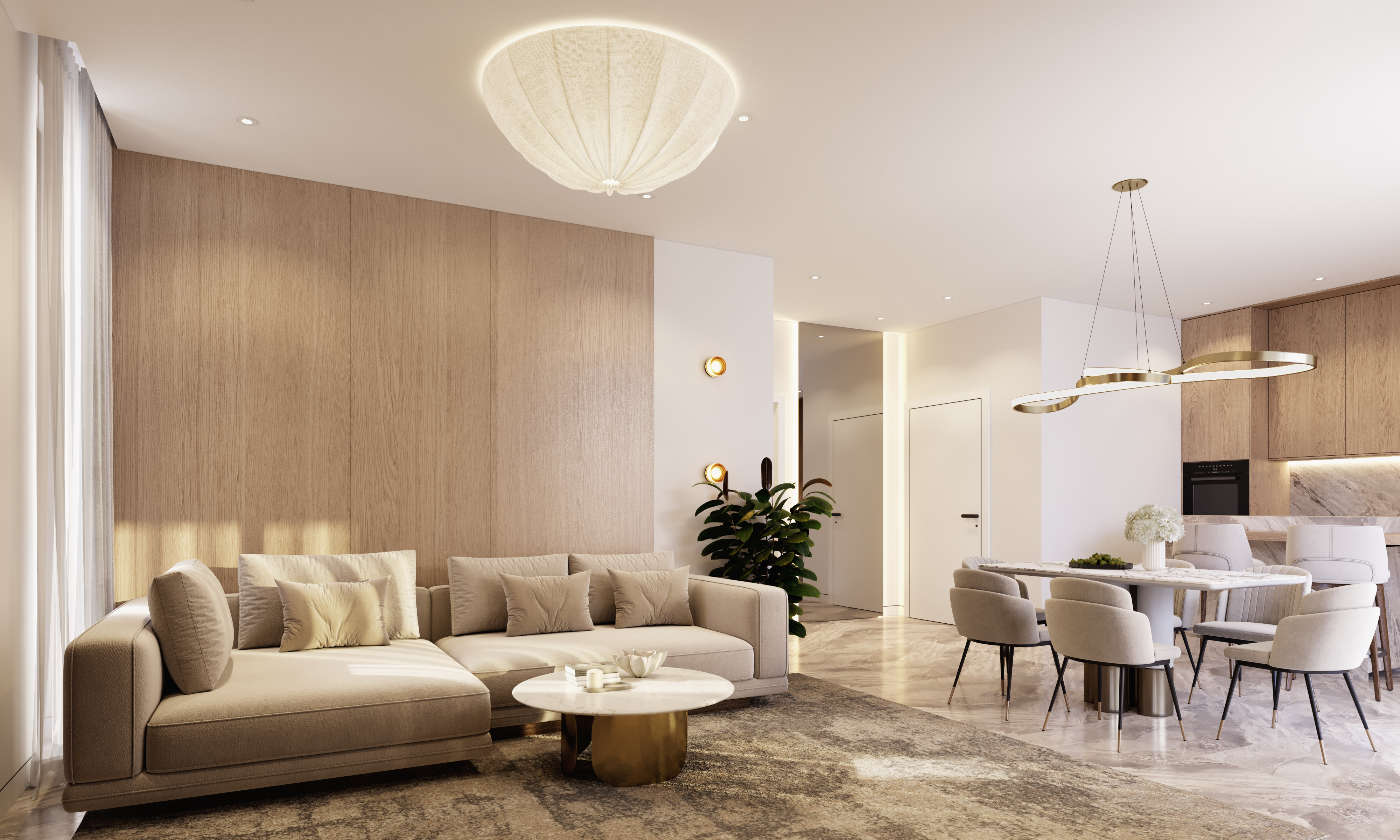 Living area of a Urban Point apartment opening onto the covered veranda