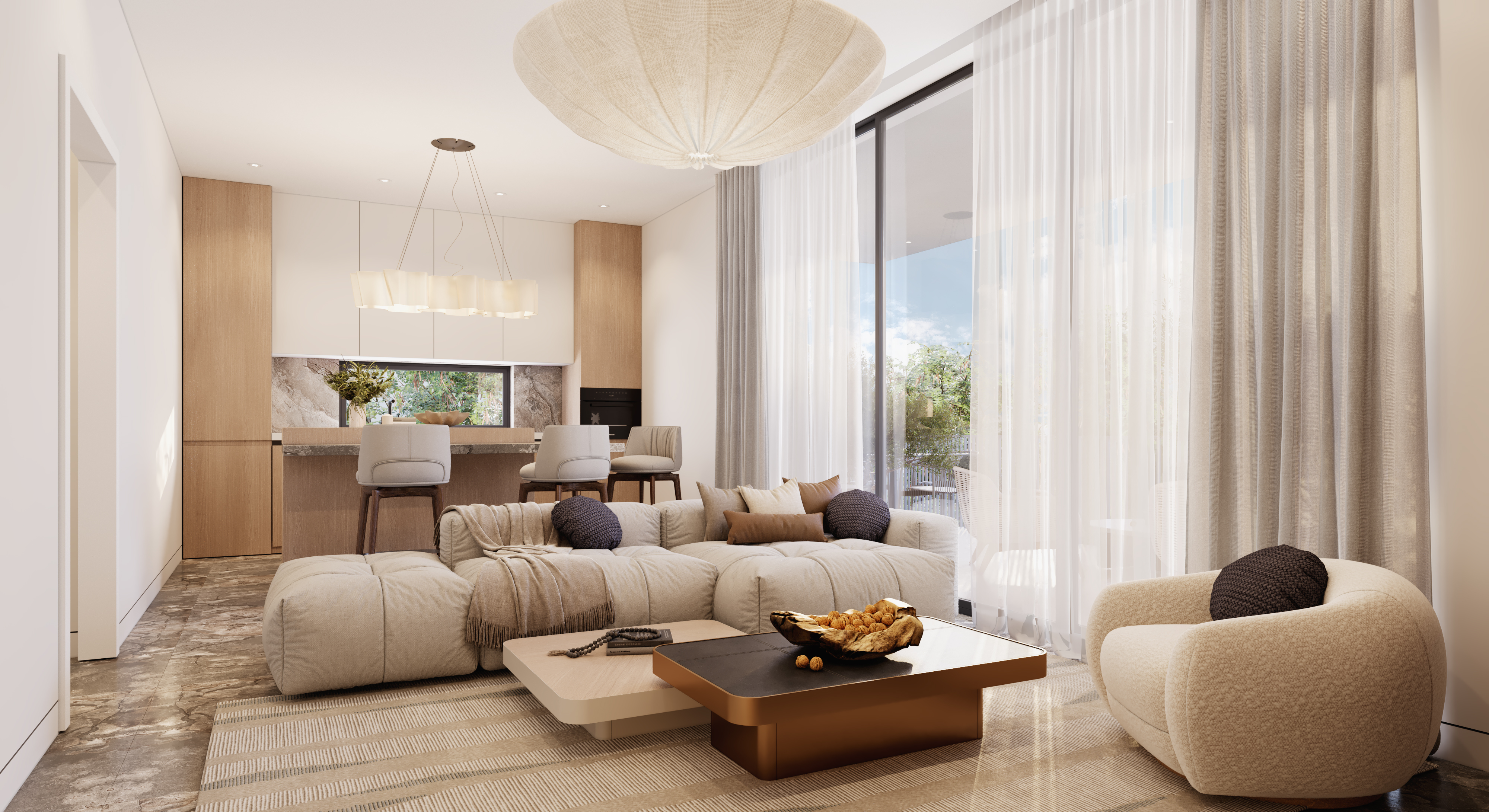 Kitchen and dining area inside a Urban Point apartment