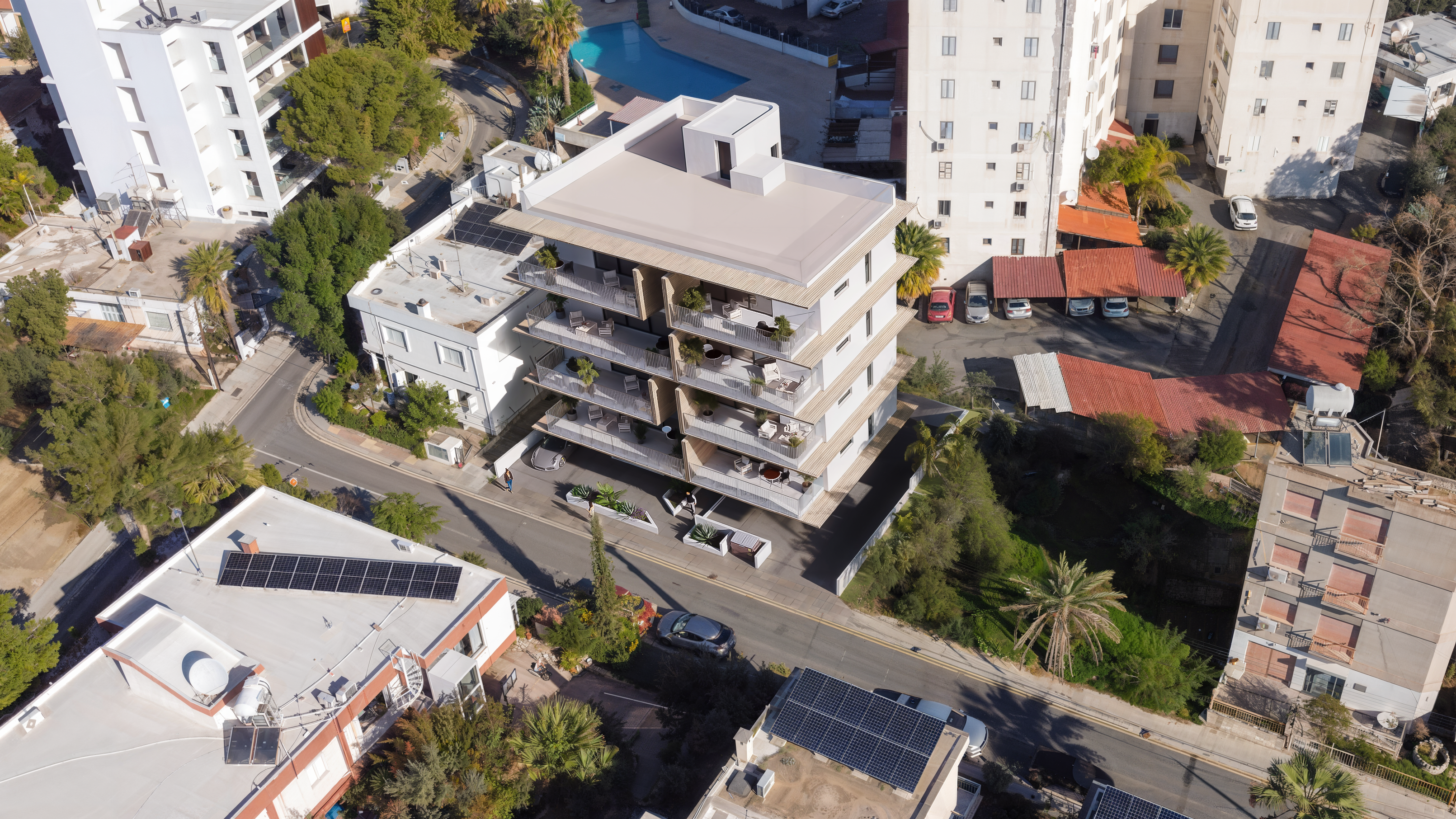 Urban Point — street elevation of the eight-home building in Agioi Omologites, Nicosia