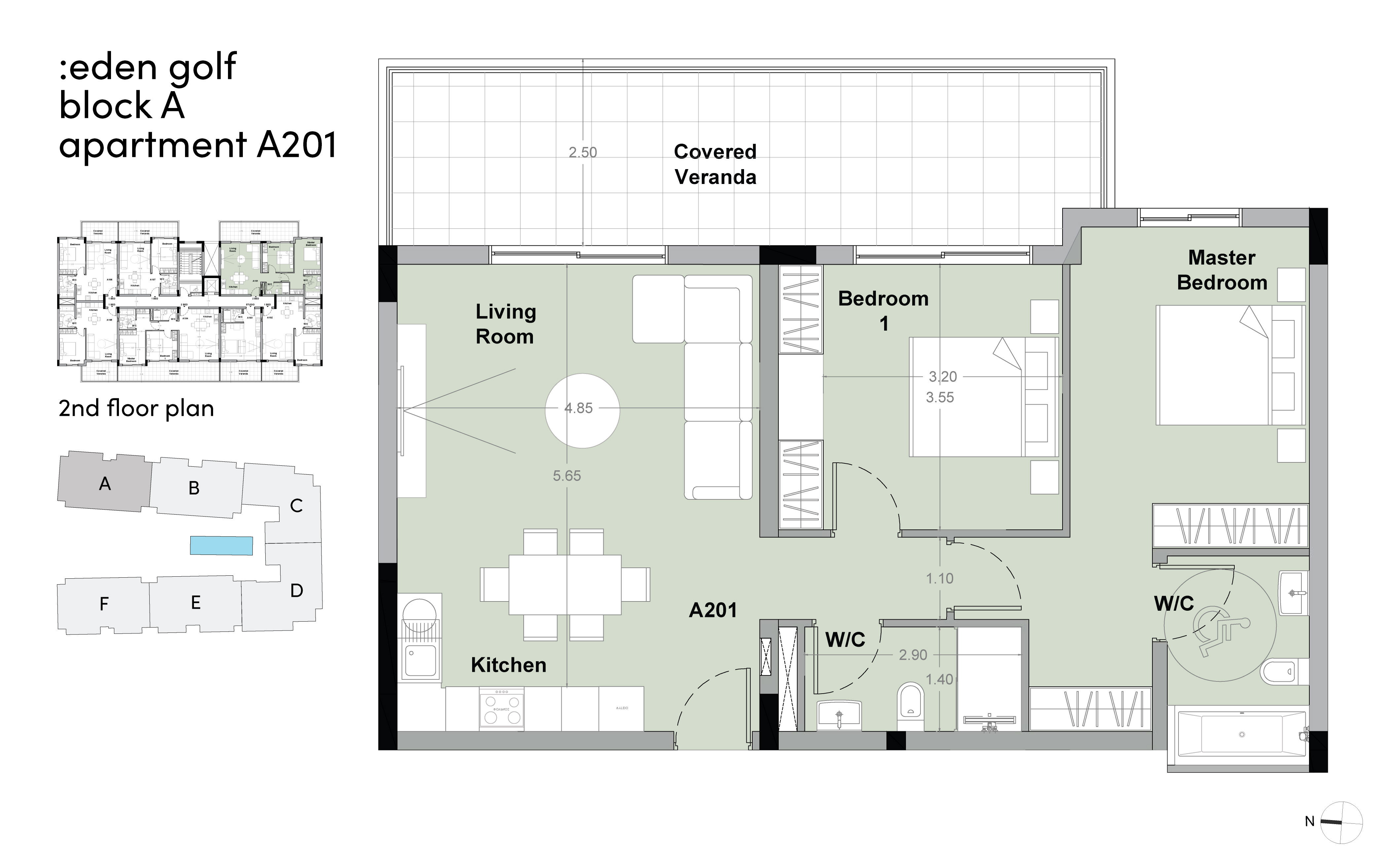Eden Golf block A apartment A201 layout